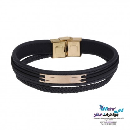 Gold and leather bracelet - geometric design-MB1706